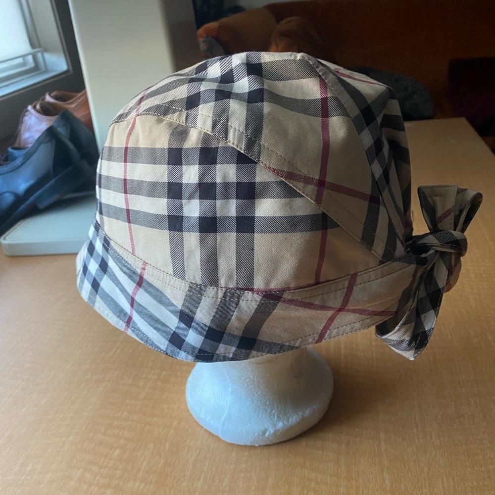 Burberry London Nova Check Plaid Cotton Hat with Bow M Medium - Picture 6 of 7